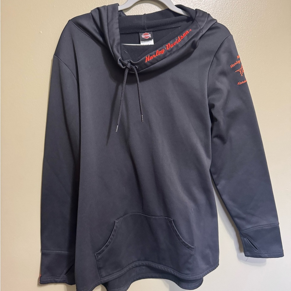 Harley Davidson Hoodie Womens S Black Logo Kansas City, size L